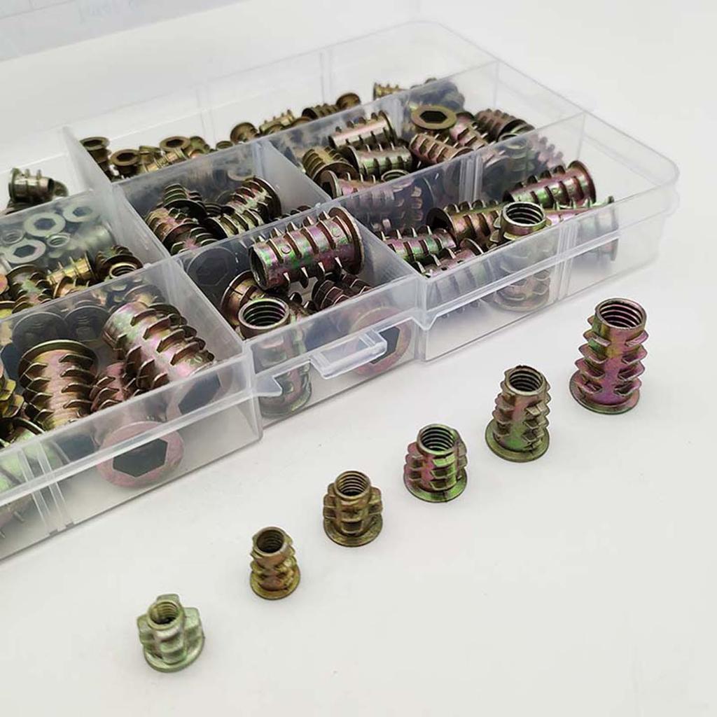 120-Piece Zinc Alloy Hex Socket Nut Set - M4 to M10 Threaded Inserts