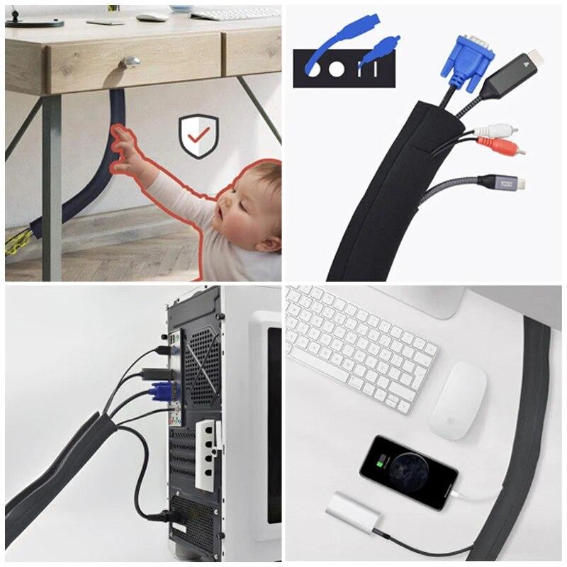 50cm Black Cable Organizer ZipperTypeTV Computer Cable Sleeve Insulated Protective Office Cable Hidden Storage Management