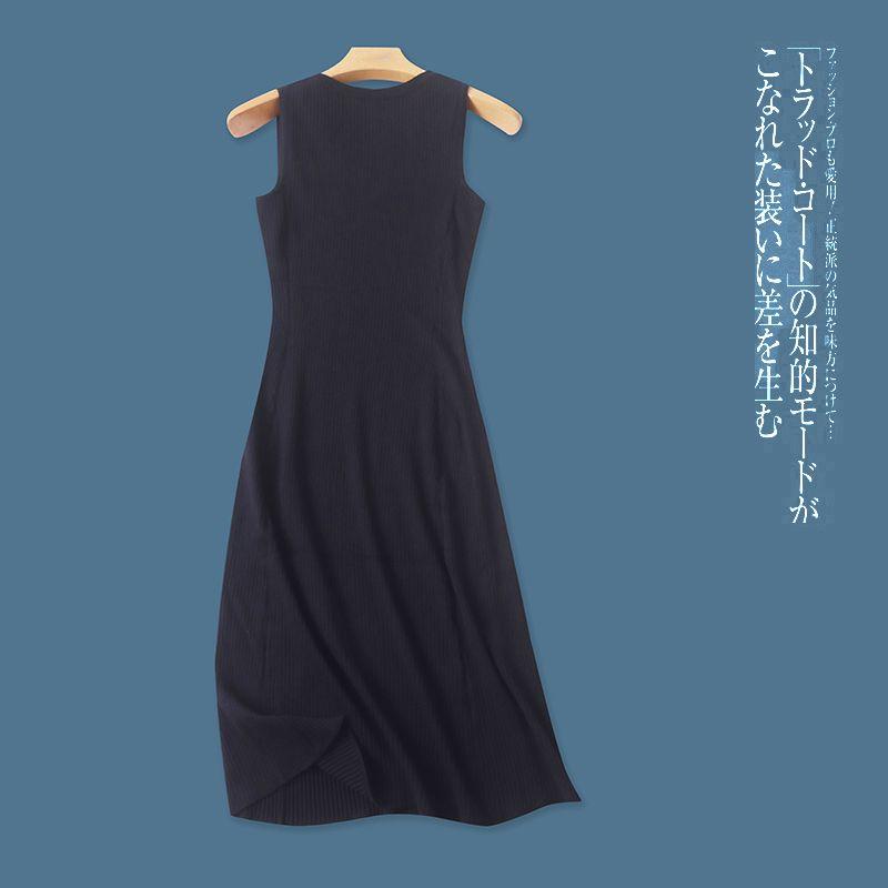 Knitted Vest Skirt Spring & Fall New Arrival Foreign Trade Women's Clothing Fashion Silm Round Neck Pullover Sleeveless Dress 30750