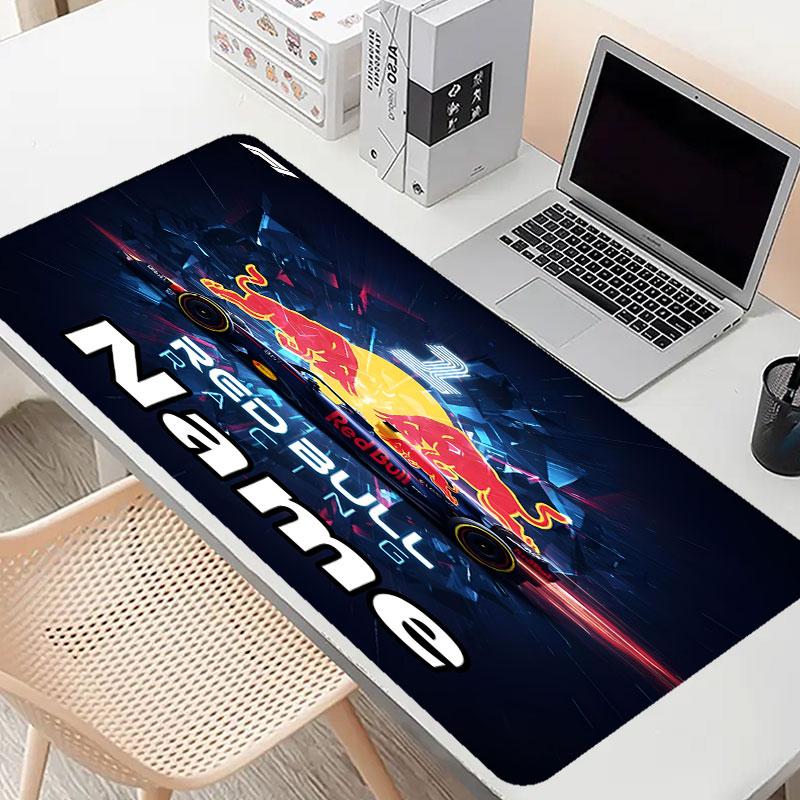 Custom Name Personalized Red Bull Racing Pattern Mousepad, Laptop PC Desk Mat, Decorative Desk Mat for Home Keyboard Pad Gift