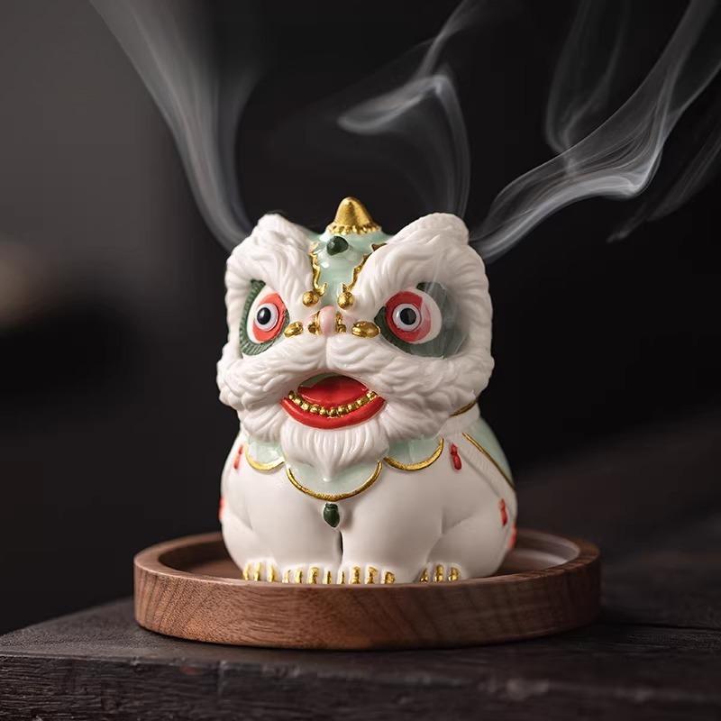 

BEPAN Chinese Style Ceramic Lion Dance Incense Burner Creative Cultural Gift Aroma Stove Tea Table Desktop Decoration Ornament