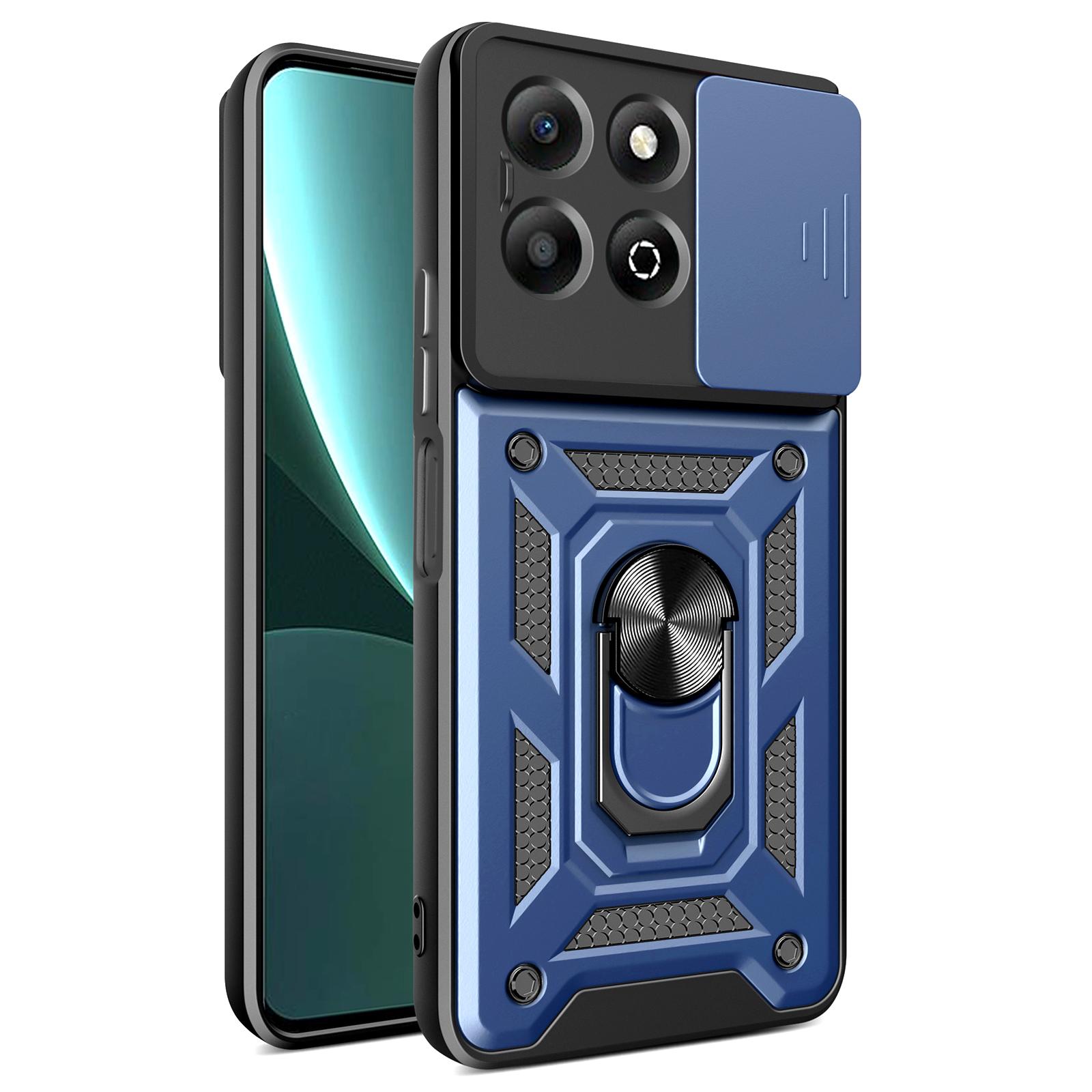 

For Honor X6b 4G Case with Slide Camera Lid PC+TPU Kickstand Phone Cover Blue