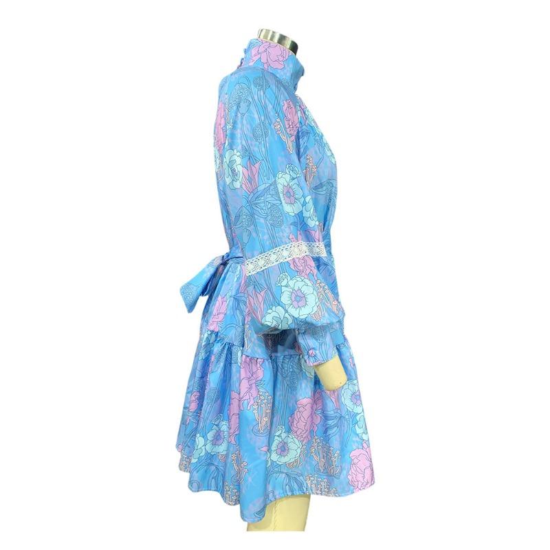 Plus Size Frühling und Herbst Damen Kleid Mode Temperament Hoher Kragen Swing Bedruckte Hemdkleider