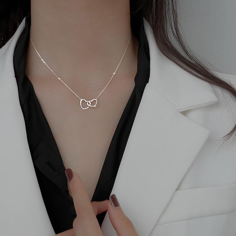 New 925 Silver Heart Necklace Simple Geometric Shape Charm Pendant Choker Birthday Gift Women's Exquisite Jewelry