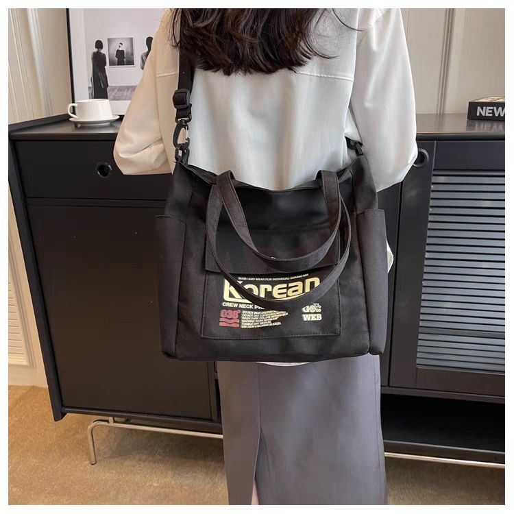 Large Capacity Women Tote Canvas Handbag Schoolbag Female University Portable Shoulder Bag Rectangular Shopping Beach City College Korean Popular