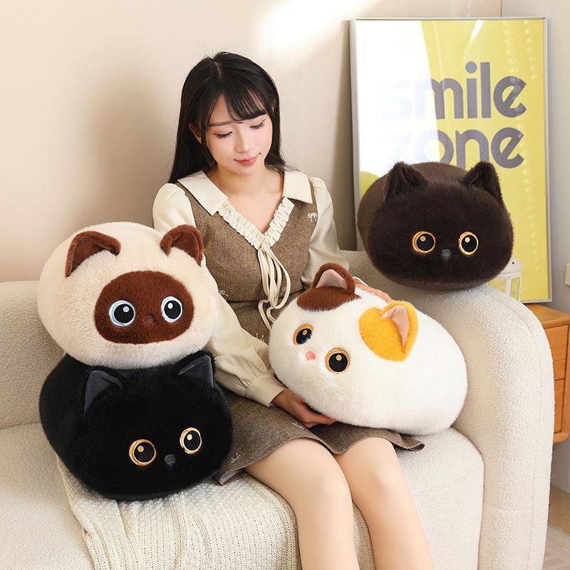 50cm Cat Plush Pillow Stuffed Siamese Cat Black Brown 3-color Kitten Lying Doll Sleeping Companion Gift