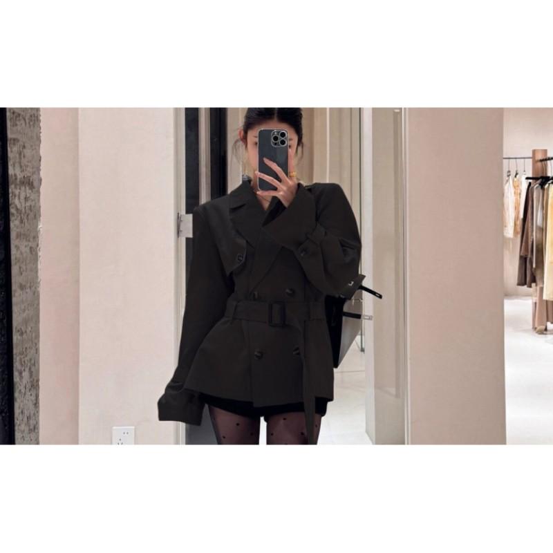 

Женский осенне-зимний корейский ветрозащитный плащ, темпераментный, приталенный, двубортный, с лацканами XXS