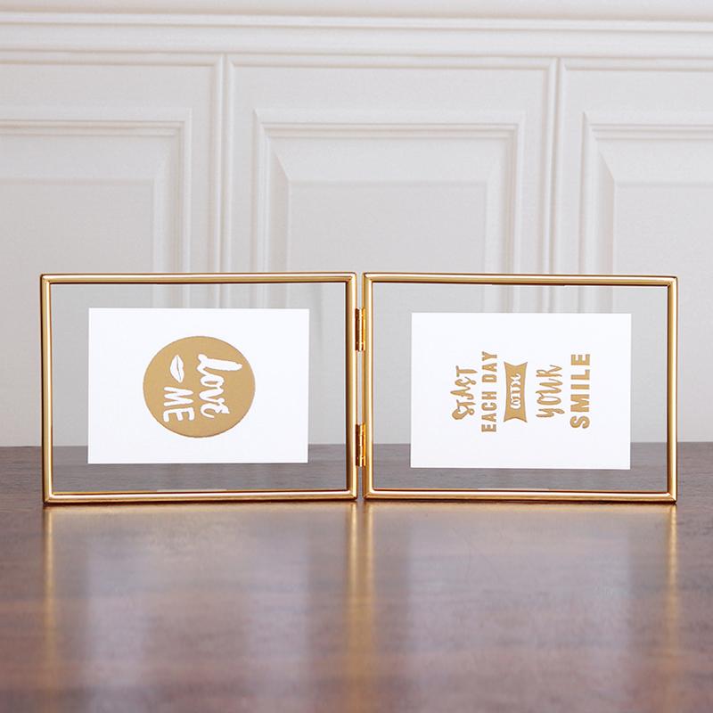 Foldable 3/2 Panel Gold Plated Photo Frame, Double Sided Clear Glass Desktop Display Stand, Photo Frame for 5/6/7/8 Inch Photos