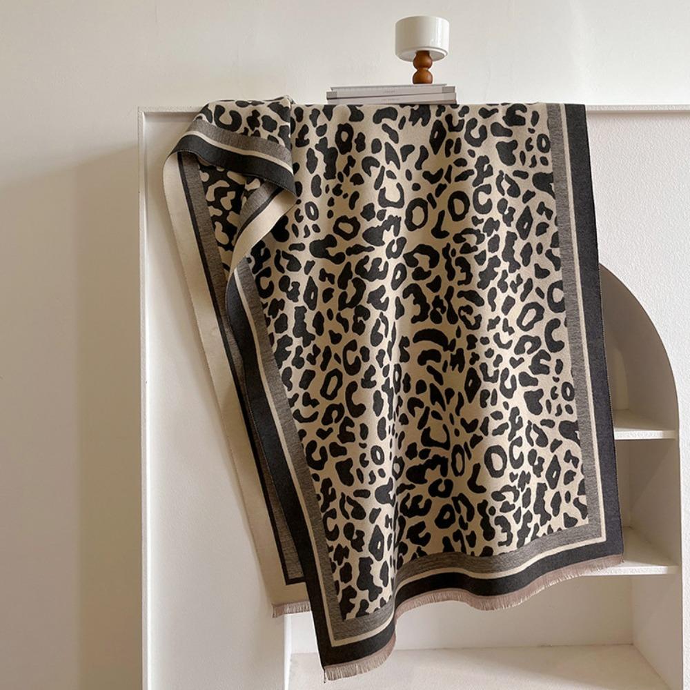 Winter Warm Cashmere Scarf Vintage Leopard print Fringed Shawls Elegant Tassel Scarves  Women Gift