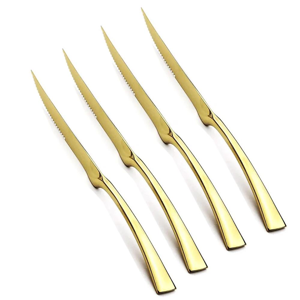 Set 4 Bucăți Cuțite de Masă Oglindă Tacâmuri din Oțel Inoxidabil Aur Argintarie Tacâmuri de Bucătărie Veselă Occidentală Restaurant Cuțite pentru Friptură