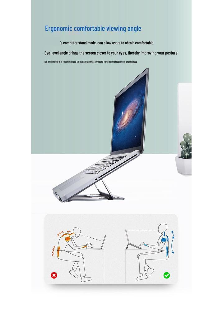 Six-Speed Aluminum Laptop Stand: Folding, Stable Desktop Riser