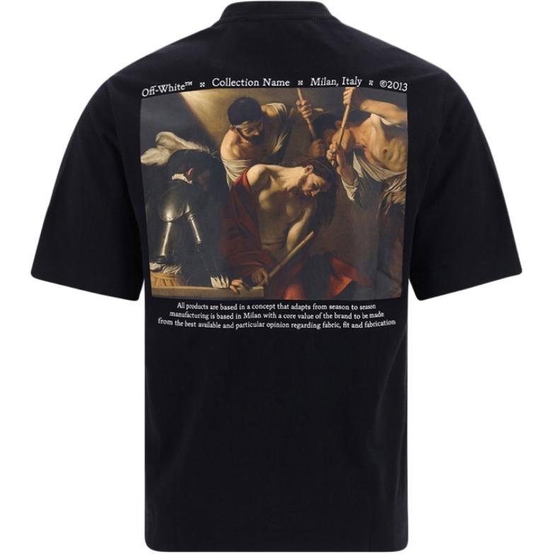 Off-White SS22 Printing Round Neck Short Sleeve Loose Fit Black Men's OMAA119S22JER0041001