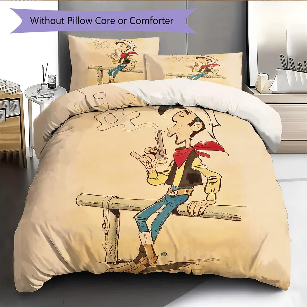 Lucky Luke2 Muster Bettwäsche Steppdecken-Set Heimdekoration Geschenk (1 Bettbezug + 2 Kissenbezüge (ohne Füllung))