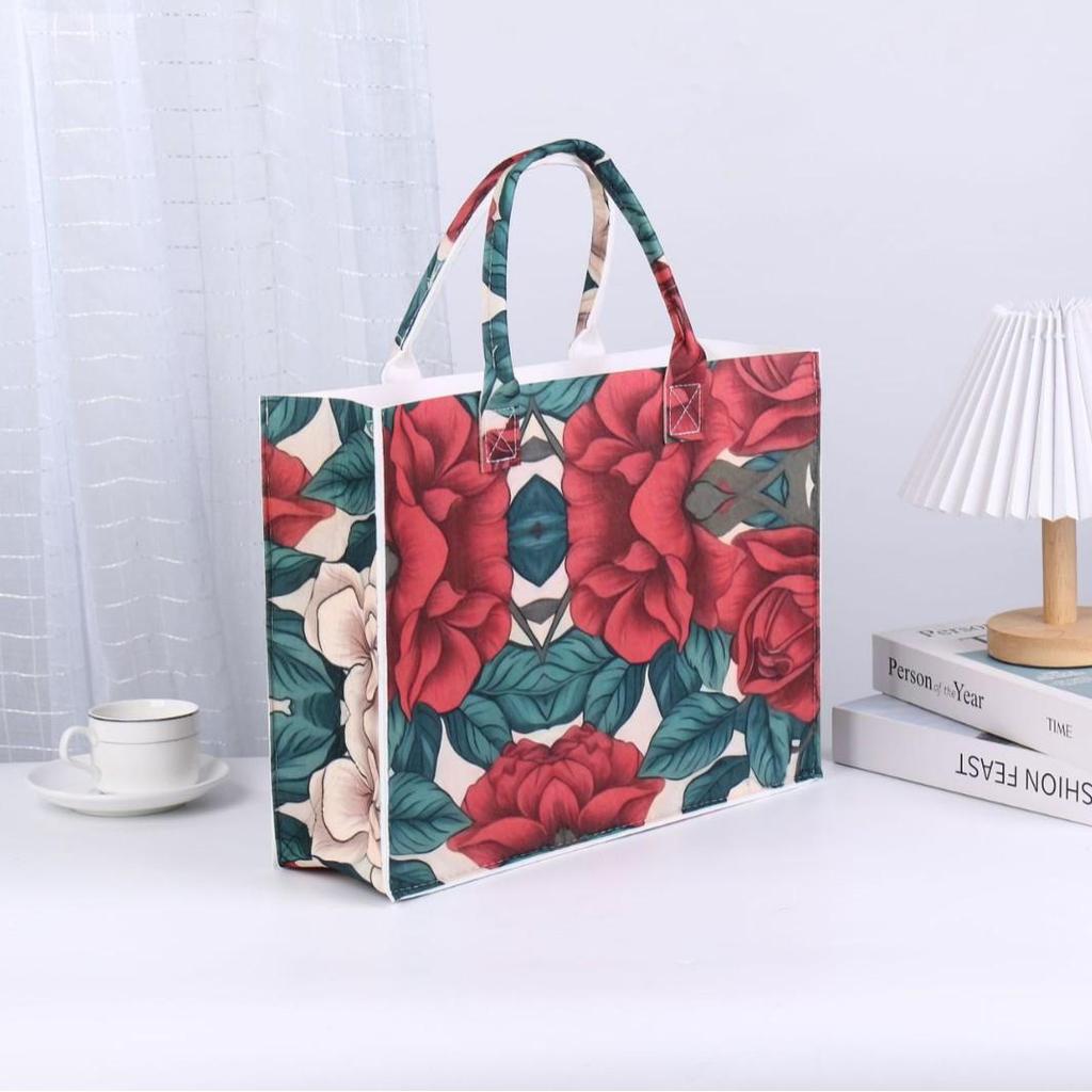 2025 Modern Chinese Style Felt Tote: Large Capacity Artistic Print Handbag