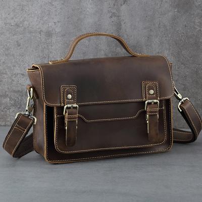 Crazy Horse Head Layered Leather Men's Personalized Postman Bag Men's Single Shoulder Crossbody Magnetic Buckle Small Bag Square Bag Business Handheld