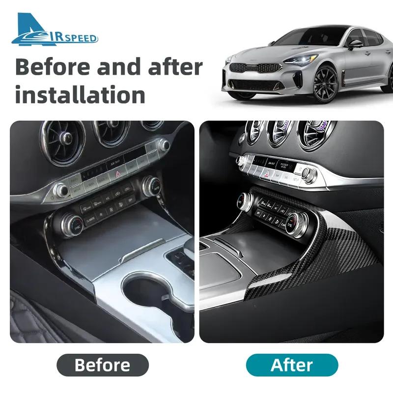 Prawdziwa Pokrywa z Włókna Węglowego Do Kia Stinger 2018      Samochód z Kierownicą po Lewej Stronie Centralna Ramka Klimatyzacji Akcesoria do Wnętrza