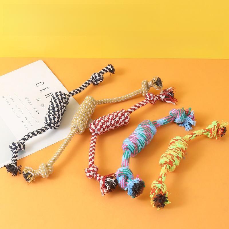 Double-section dog chew rope with knots for training, durable chew toy for dogs, handmade pet cotton rope, small dog toy for Teddy