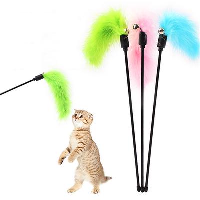 Random Color Premium Pet Interactive Toy Colorful Turkey Feathers Tease Cat Stick