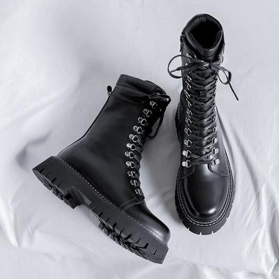Botas de Moda para Hombre Estilo Británico Botines de Cuero Botas Clásicas Negras de Caña Alta Botas de Plataforma de Goma Antideslizante Botas de Motociclista para Hombre