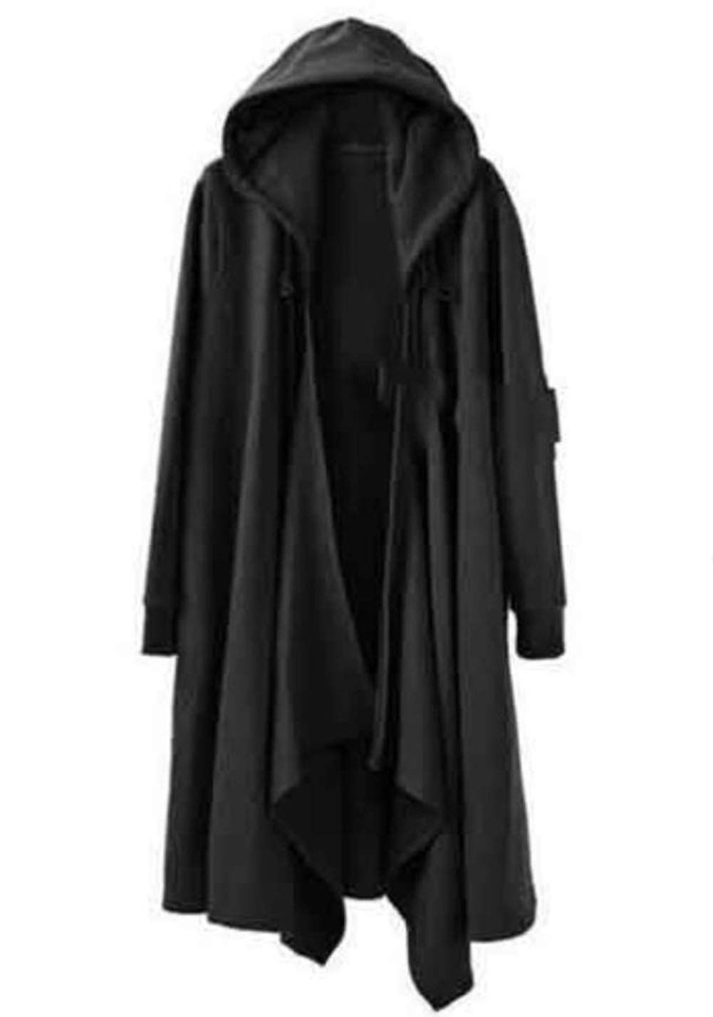[MengFan] Gilet pour homme, Long manteau décontracté, Manches longues, Manteau cape style européen, Couleur unie, Killer, Unique, Simple, À capuche, Tendance, Étudiant, black