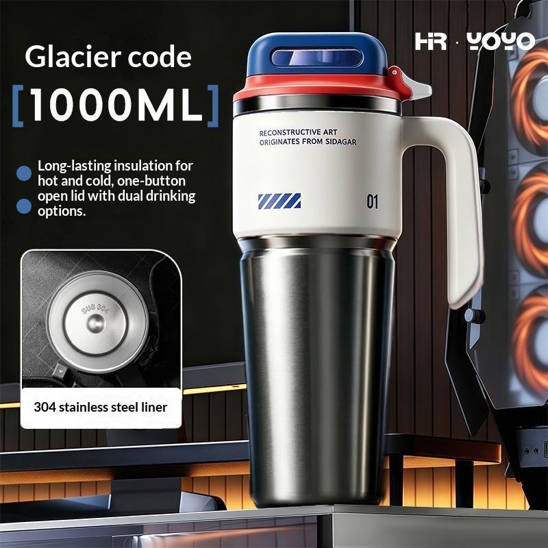Stainless Steel Car Tumbler 1000Ml Double Drink Insulated Water Bottle With Handle For Driving Camping Outdoor Daily Use