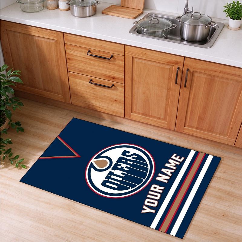 Edmonton Oilers Customizable name kitchen floor mat easy to clean and wipe down Suitable for kitchens living rooms and entryways—a perfec