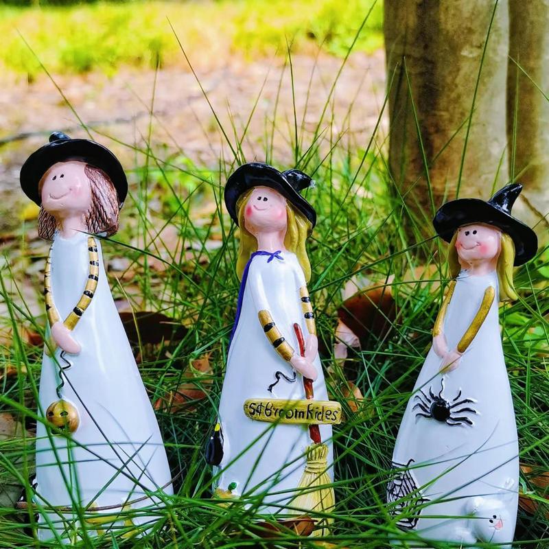 Halloween Witch Decoration Resin Crafts,Witch Hat,Cat,Ghost, Crow and Pumpkin Decor Figurines for Holiday and Party Ornaments