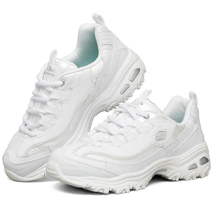 Skechers D'Lites 1.0 Bead Bear Textile, Artificial Leather Cushioning Abrasion Resistant Breathable 149463-WHT