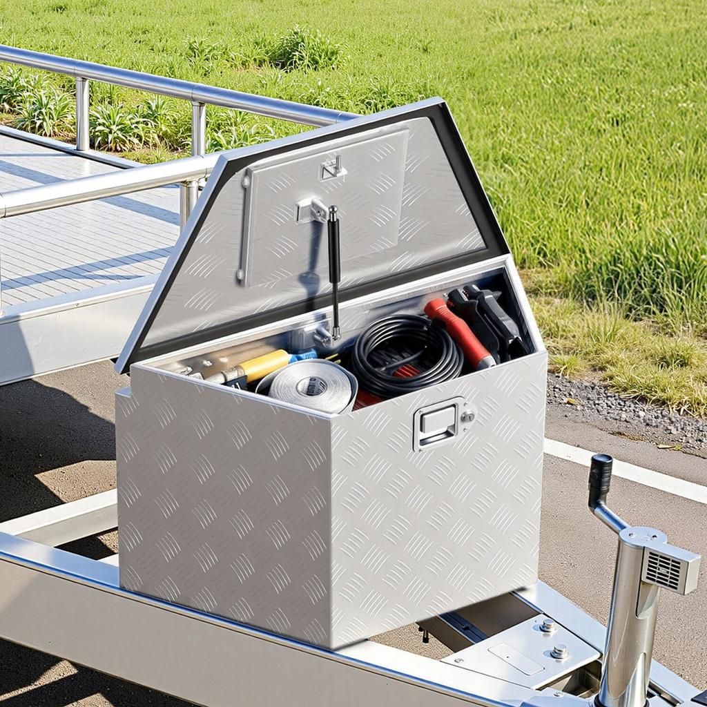 Trailer Tongue Box, 838 x 483 x 457 mm Aluminum Trailer Tongue Tool Box, Heavy Duty Storage Organizer with Lock & Keys, Utility Tool Chest for Pickup