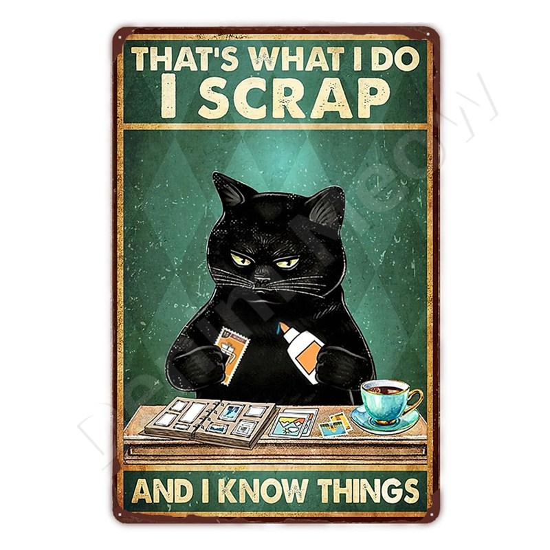 Vintage Metal Sign, That's What I Do I Play Guitar, Dancing Cat, Black Cat, Funny Tin Sign, Rustic Bar, Cafe, Home Decor Gift