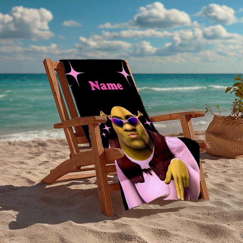 Custom Name Ultra-Soft Beach Towel with Shrek Theme,Ideal for Pool - Camping, Diving - Perfect Travel Essential, Vibrant Beach Towel.