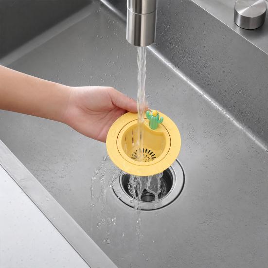 Yousheng Drain Basket, Cactus Shape Sink Strainer, Removable with Quick Draining Anti-Clog Design, Durable Plastic Kitchen Tool
