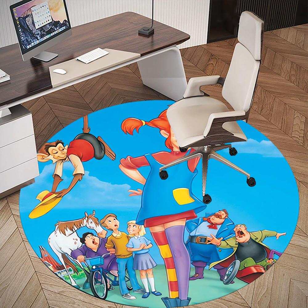 

1pc Pippi Longstocking, Adventure Round Chair mat Area Rug - Non-Slip, Floor Mat for Office, Bedroom, home decor Christmas Gift p0811192 120cm