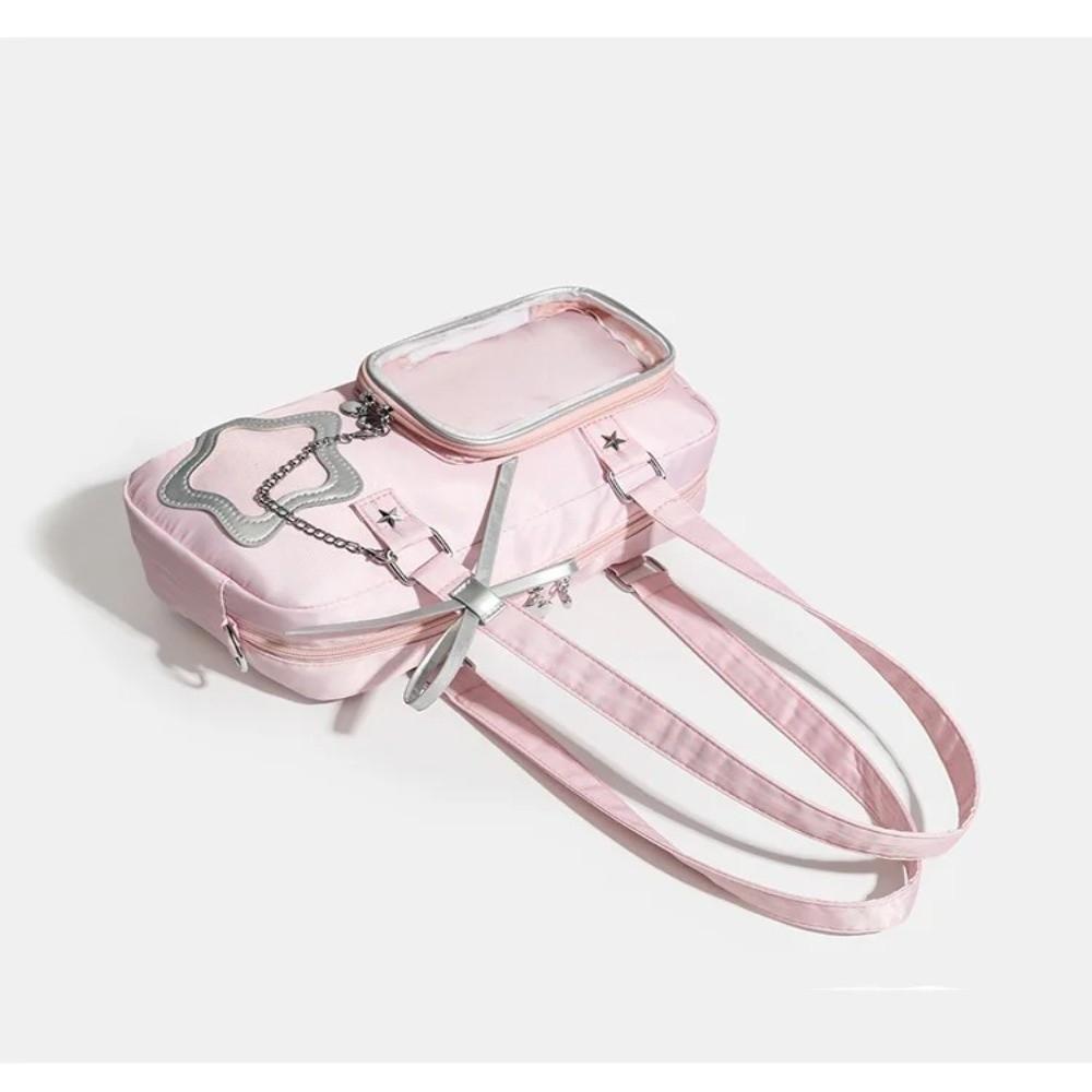 Japanese Style Nylon Itabag Large Capacity Cute Bow Decor Transparent Display Bag Crossbody Bag