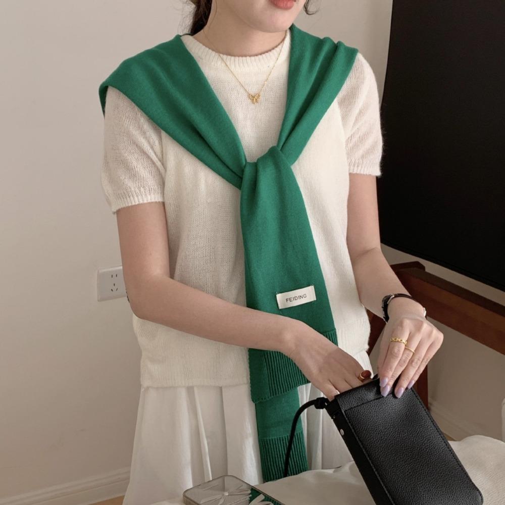 

Fake Collar Knitted Shawl Blouse Shoulders Knotted Cape Simple Knit Scarf Daily темно-зеленого