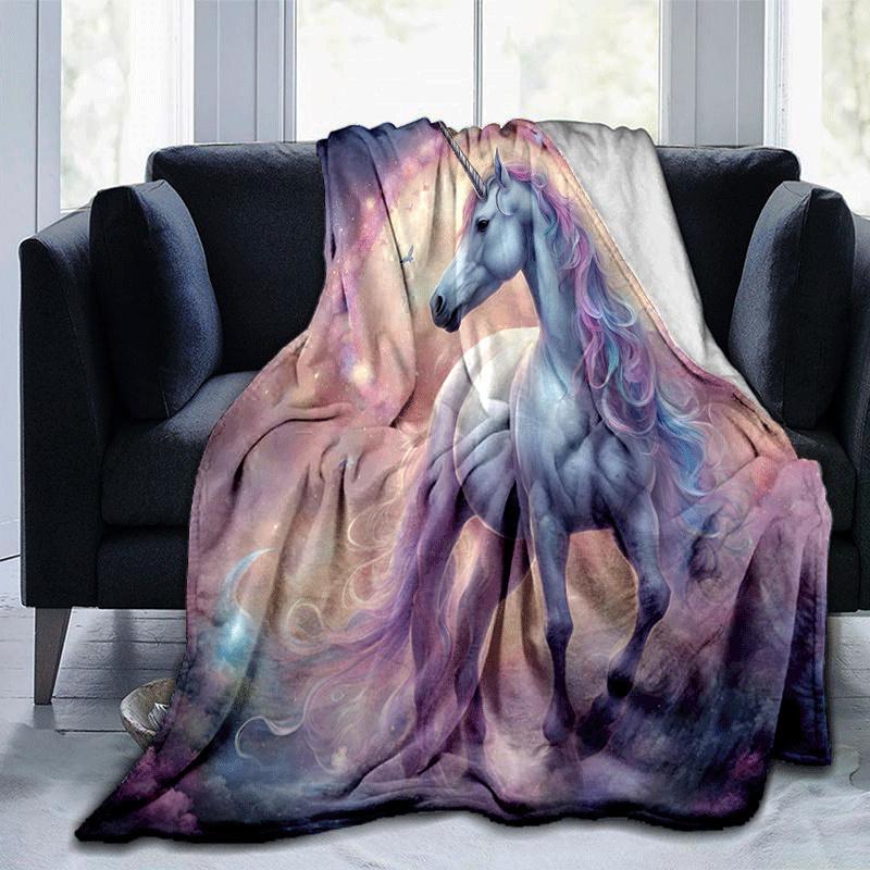 1pc Horse Printing Lightweight Flannel Blanket, Comfortable and Warm Blanket, for Camping Sofa Bed and Couch Office, Gift