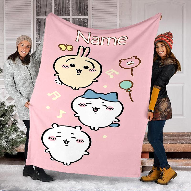 Personalized Custom Name Blanket - Chiikawa Print Design,Blanket for Sofa,Bed,Travel,Camping - Soft and Warm, Great Gift