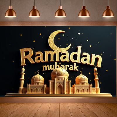 Mosque Backdrop Black And Gold Mubarak Banner Ramadan Banner Themed Ramadan Mubarak Decorations For Event Decor Photography Prop