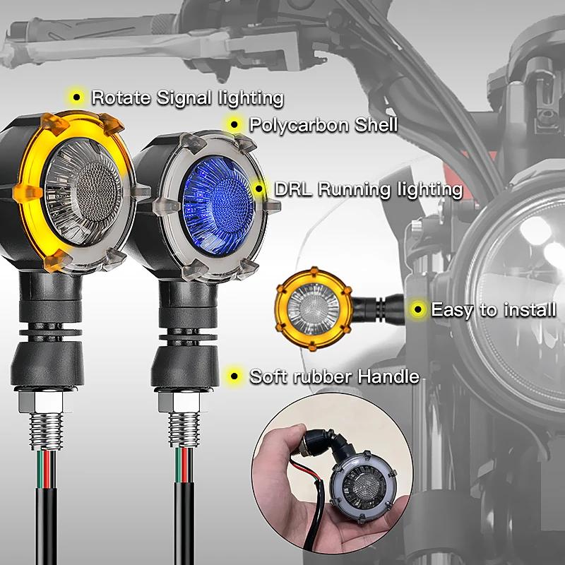 Motorcycle LED Turn Signals Lights Amber Flasher Blinker Lamps Retro Dual-Color Turn Signal Light 12V 10mm Moto Indicator Lamp