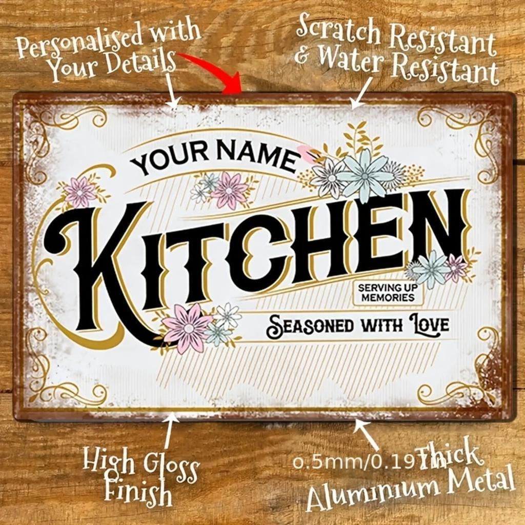 Custom Metal Tin Sign Floral Retro Kitchen Wall Art 30x20cm Home Decor