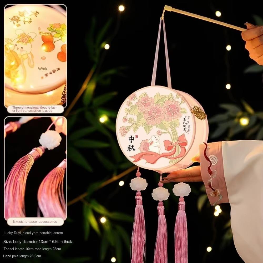 Cute Mid Autumn Festival Lantern Craft Home Decoration Hand-held LED Lamp Cartoon Round Lantern Handmade DIY Pack