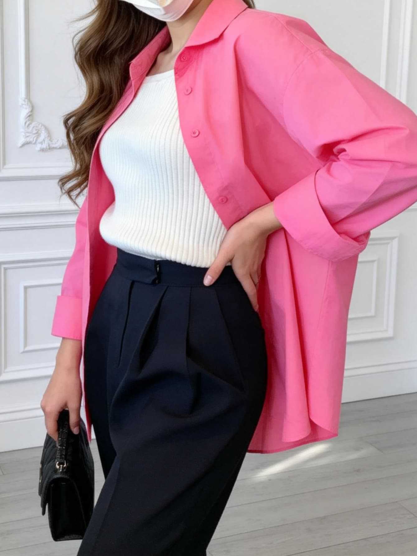 Pink loose shirt women s spring and autumn new design lapel jacket casual fashion top European and American style long sleeves S розовый