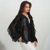 Chiffon Ruffled V-Neck Shirts Top Women Blouse Tee 2026 Summer Sheer Lace-Up High Waist Blouse Elegant Female Shirts Tops