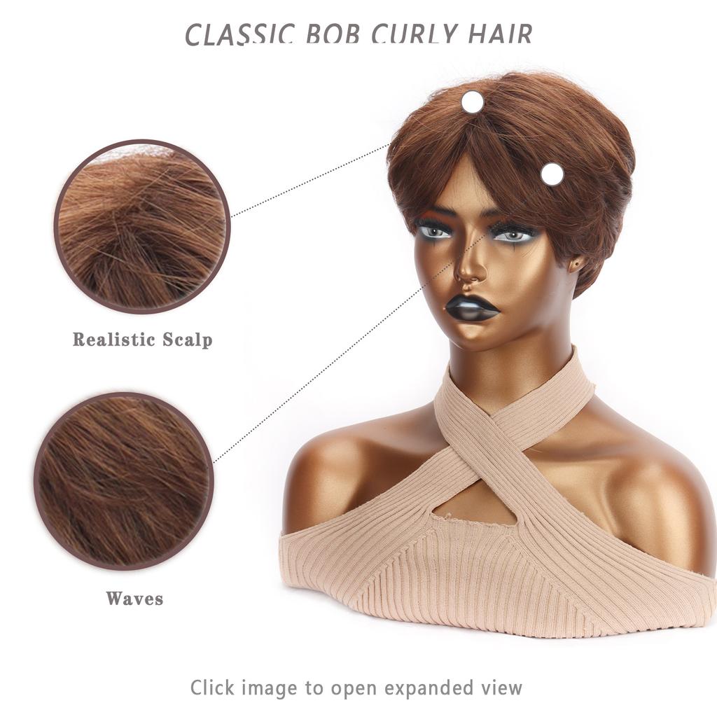 Krátké hnědé paruky pro bílé ženy Hnědé paruky Pixie střih s blond melírem Přirozeně vypadající syntetické vlasy Krátká paruka pro ženy