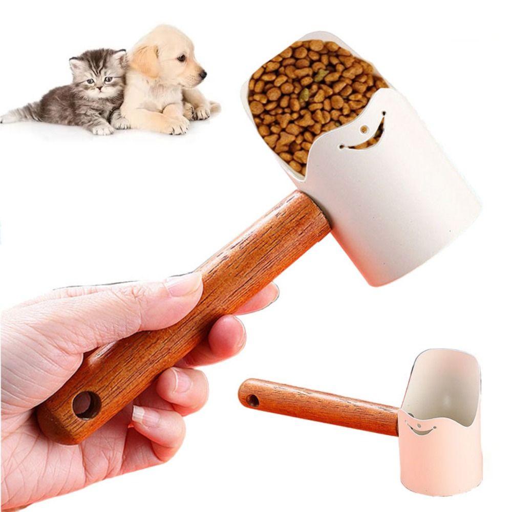 Stainless Steel Pet Food Shovel Thicken with Wood Handle Dog Cat Food Scoop with Hannging Hole Deep Shovel Dog Feeding Spoon