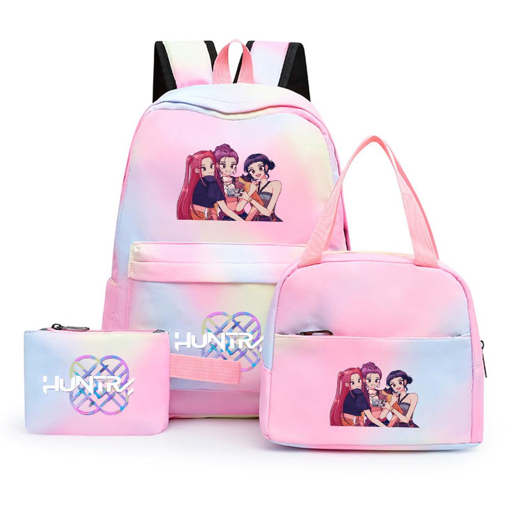 3Pcs/set Cartoon Kpop Printed Backpack with Lunch Bag Pencil Case for Teenager Girl Boy Bookbag Large Capacity Waterproof Travel Bag Kid Gift