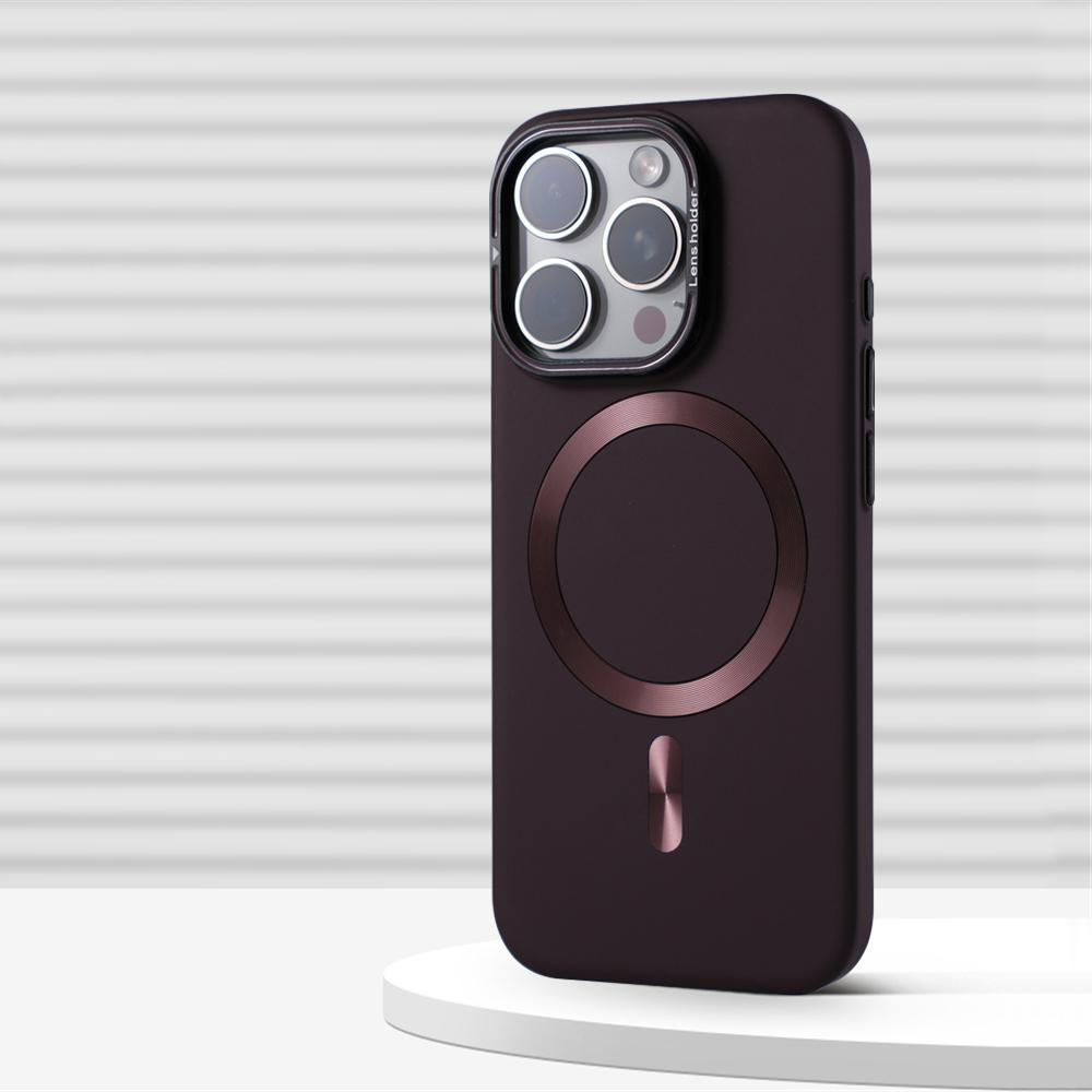 Luxury Alloy Lens Holder Slim Magnetic Hard Case For iPhone 16 15 Pro Max 14 13 For Magsafe Wireless Charge Solid Color Cover