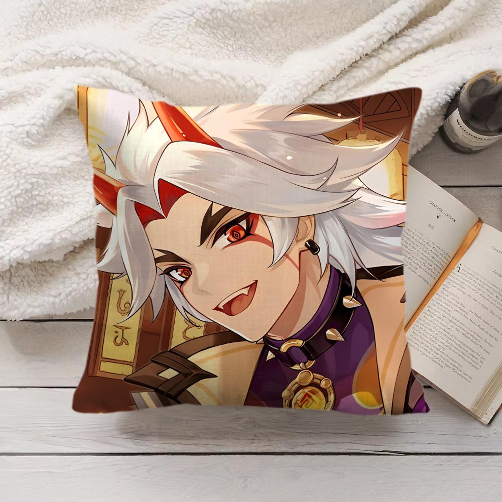 Arataki Itto Genshin Impact Cute Cushion Cover Silky Short Plush Invisible Zipper Dustproof Sofa Pillow Case For Home Decor