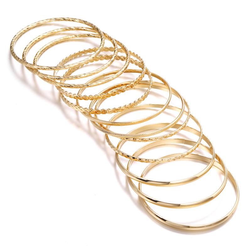 Bohemian-Style 12-Piece Multi-Layer Alloy Bracelet Set for Women