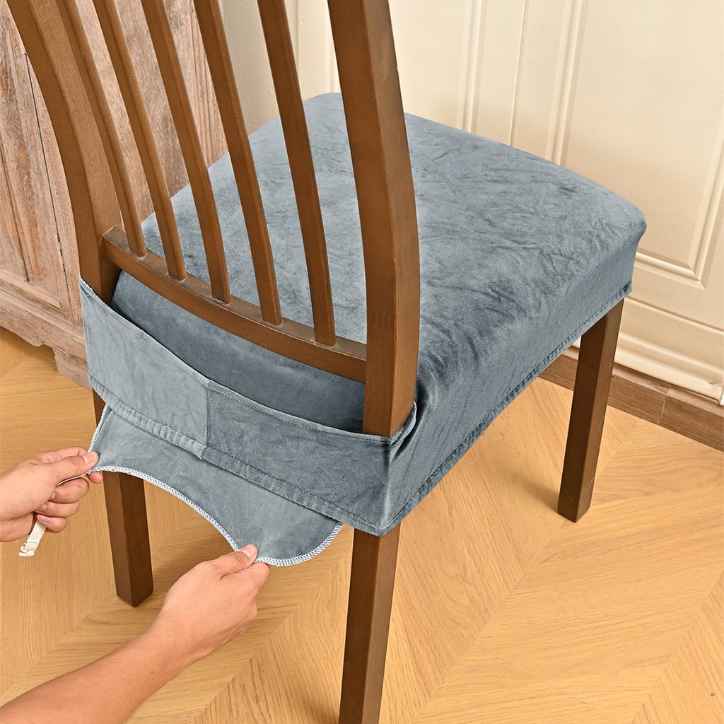 Silver Fox Velvet Stretch Dining Chair Seat Covers Soft Washable Seat Covers for Dining Chairs, Dining Room Seat Cover Protector